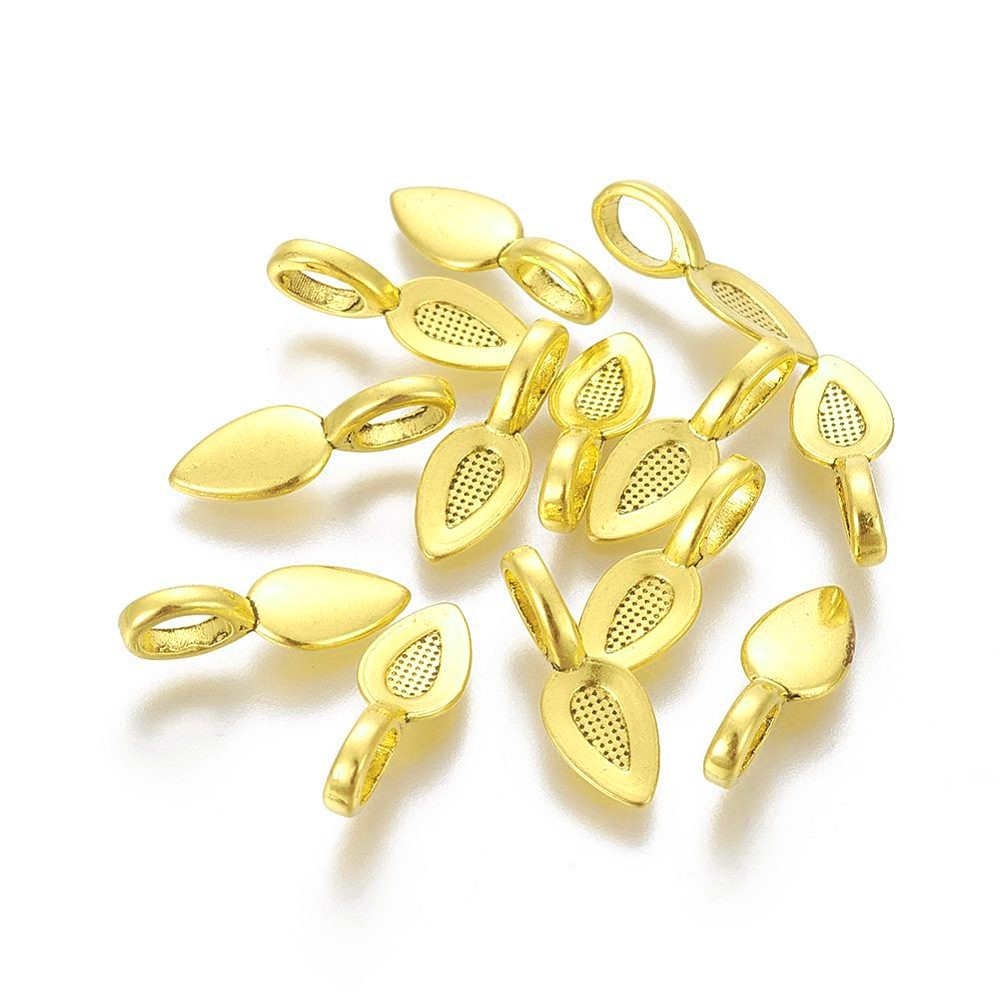 10 Glue on bails, Gold, Silver, Leaf oval pad, Nickel free