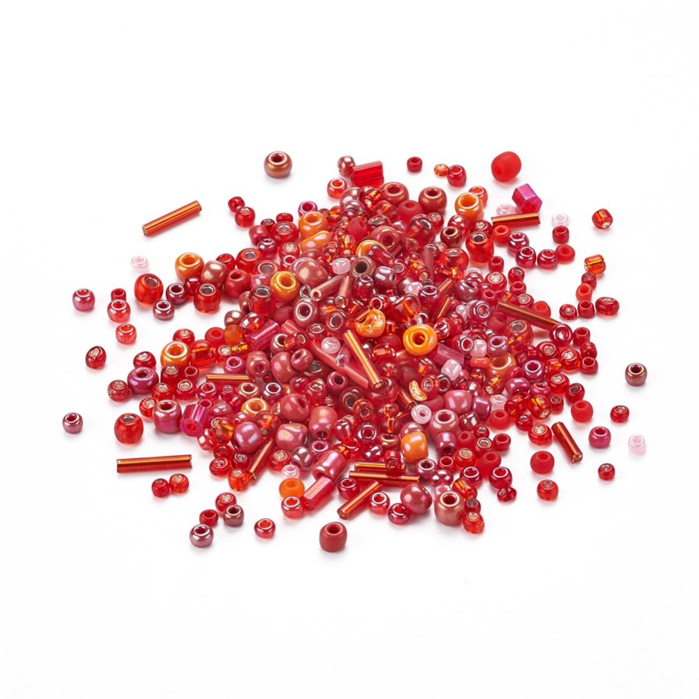 Perles de rocaille en verre - ROUGE - Assortiment de formes et grandeurs