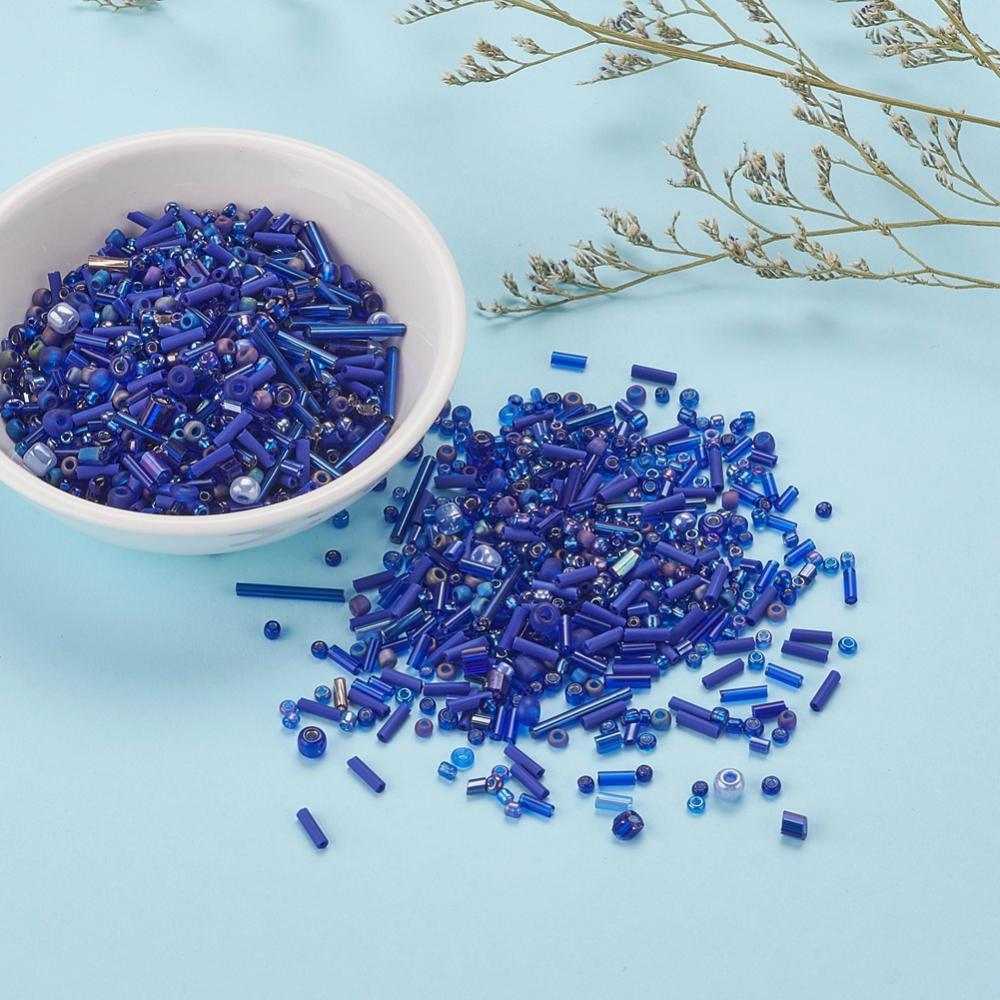 Perles de rocaille en verre - BLEU - Assortiment de formes et grandeurs