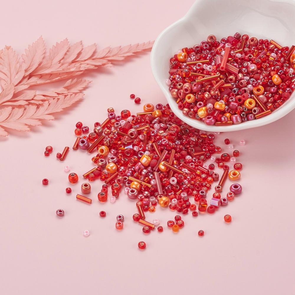 Perles de rocaille en verre - ROUGE - Assortiment de formes et grandeurs