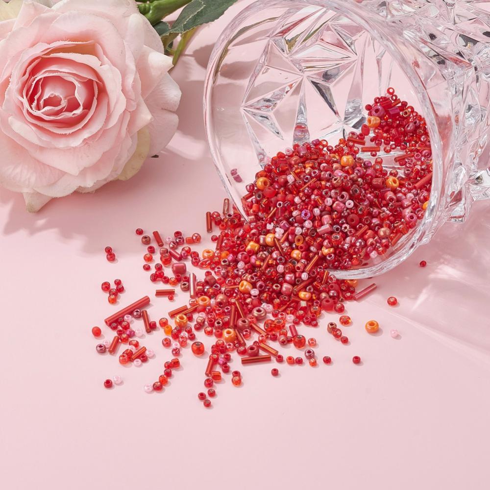 Perles de rocaille en verre - ROUGE - Assortiment de formes et grandeurs