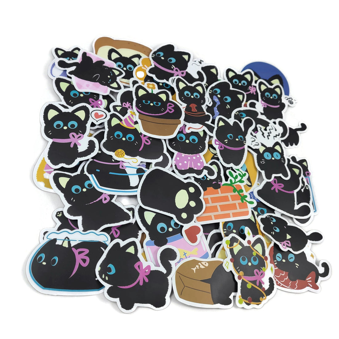 50 autocollants chats noirs en vinyle