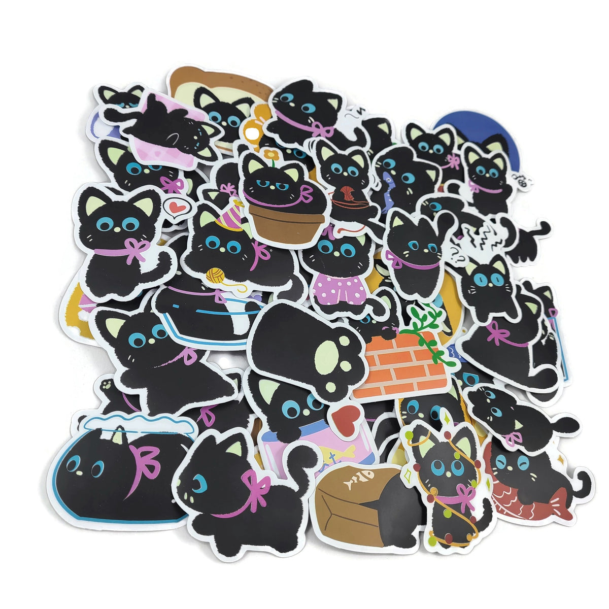 50 cute black cat vinyl sticker pack