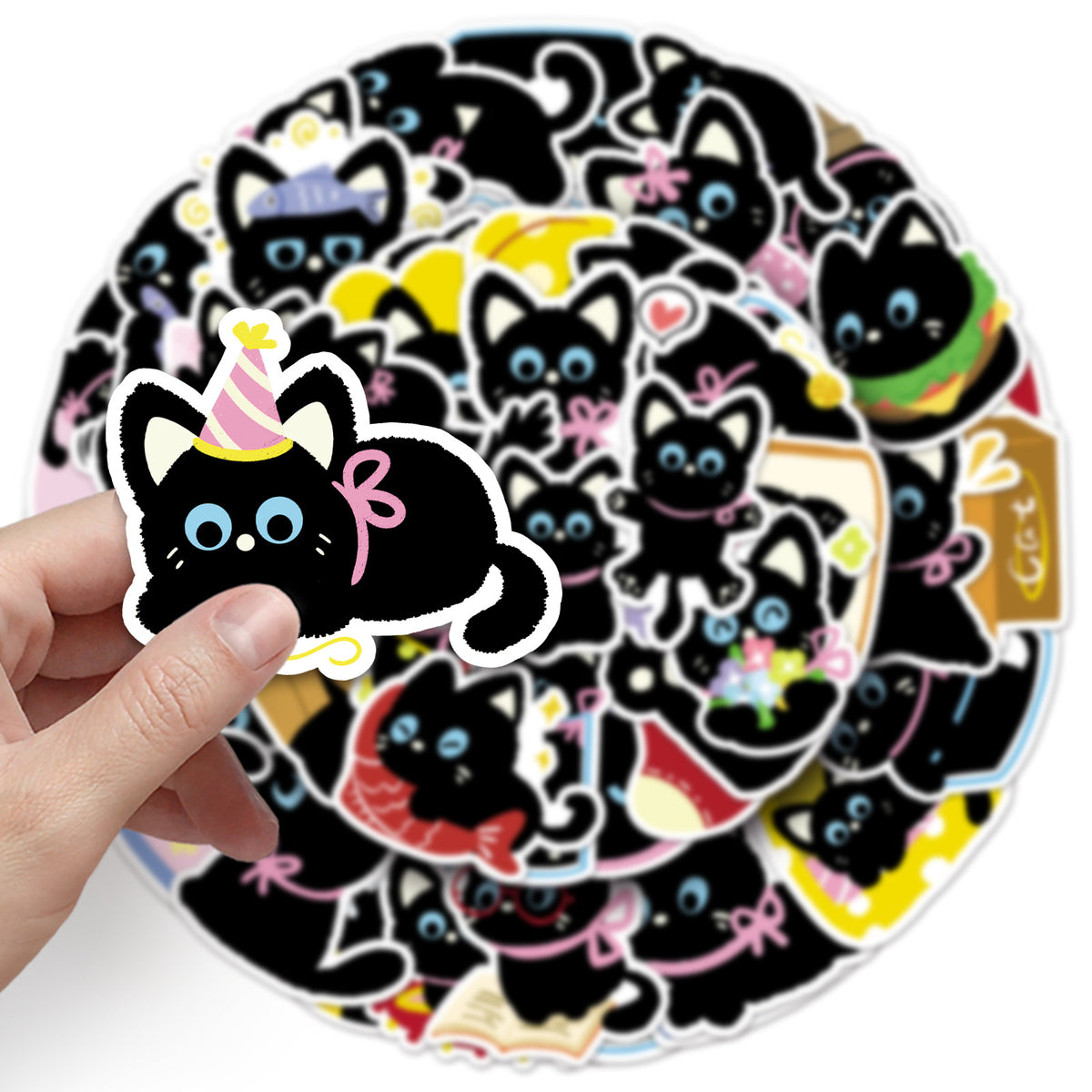 50 cute black cat vinyl sticker pack