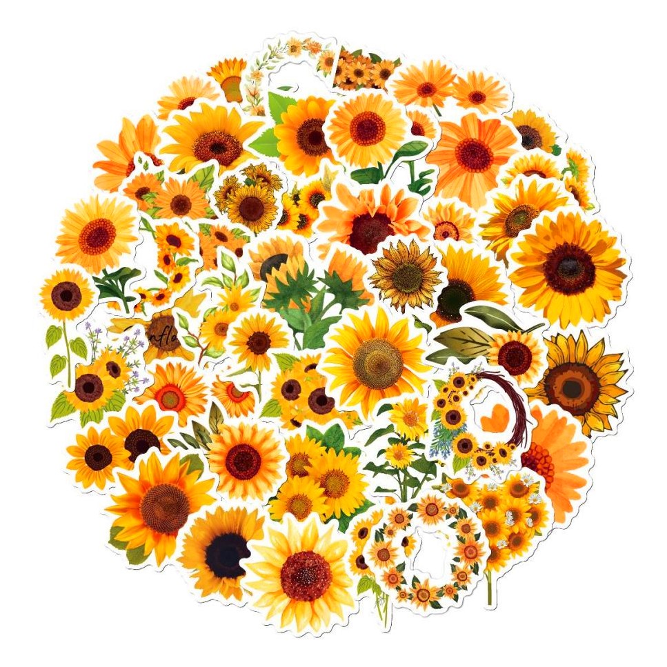 50 sunflower vinyl sticker pack