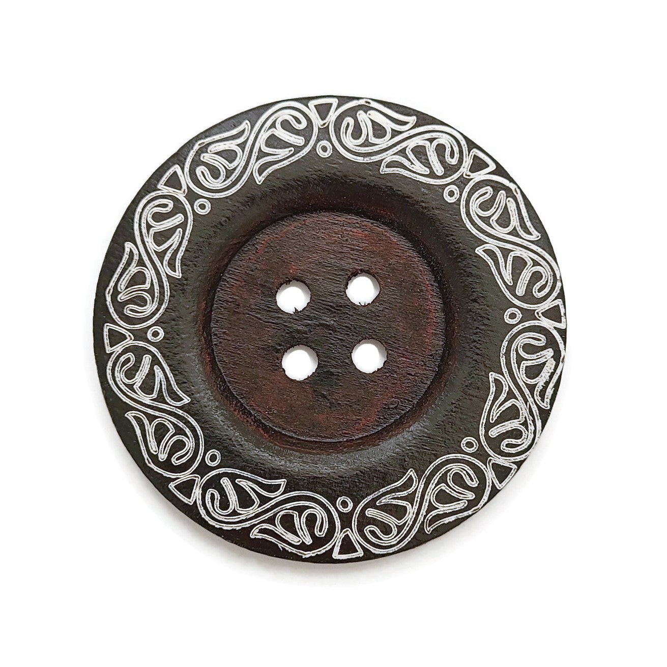3 Extra Large Wooden Buttons with Vine Pattern – 60mm