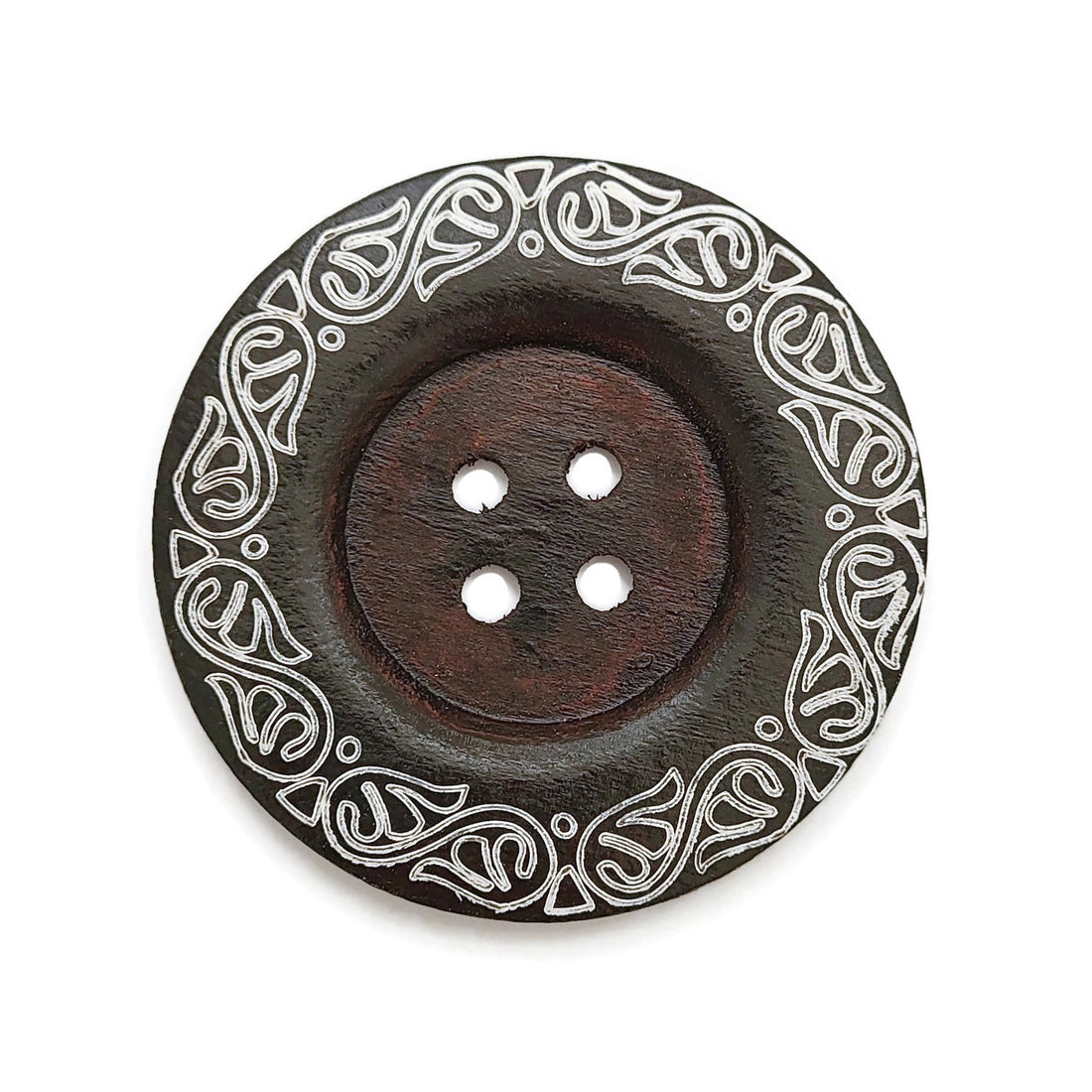 3 Extra Large Wooden Buttons with Vine Pattern – 60mm