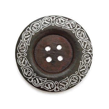 3 Extra Large Wooden Buttons with Vine Pattern – 60mm