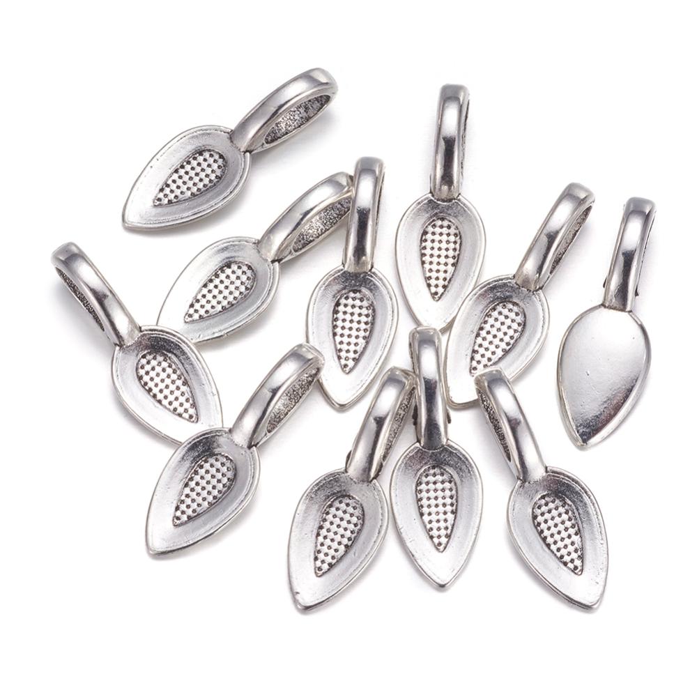 10 Glue on bails, Gold, Silver, Leaf oval pad, Nickel free