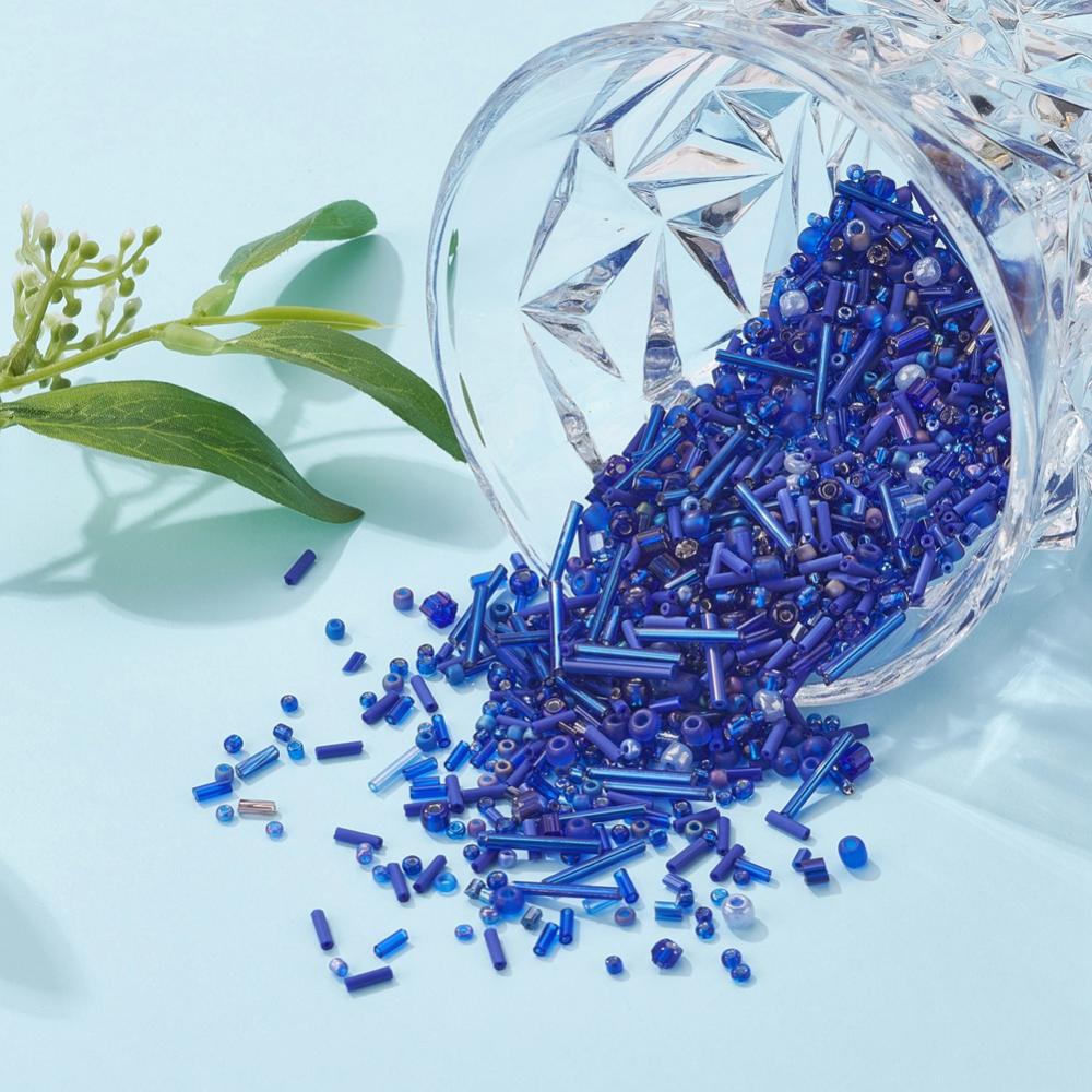 Perles de rocaille en verre - BLEU - Assortiment de formes et grandeurs