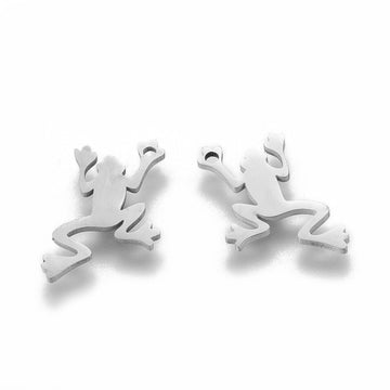 2 breloques grenouilles en acier inoxydable 13x10mm
