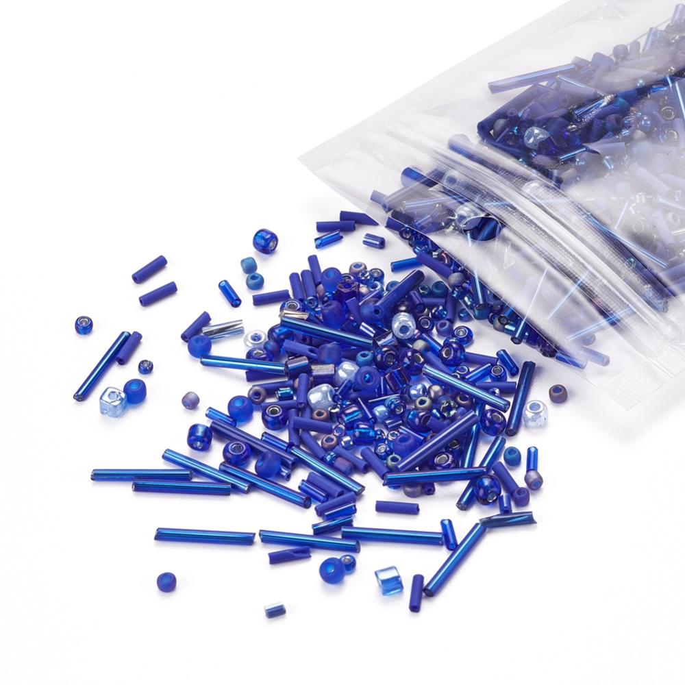 Perles de rocaille en verre - BLEU - Assortiment de formes et grandeurs