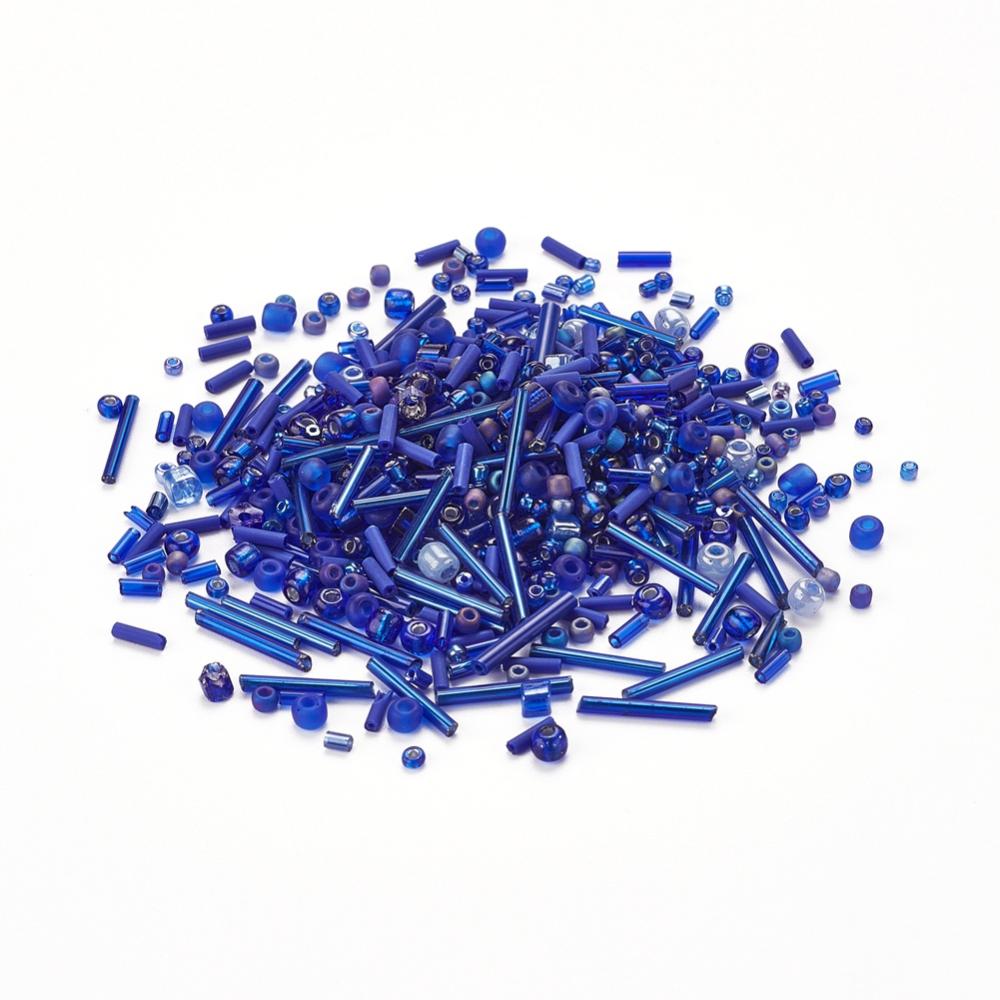 Perles de rocaille en verre - BLEU - Assortiment de formes et grandeurs