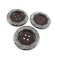 3 Extra Large Wooden Buttons with Vine Pattern – 60mm