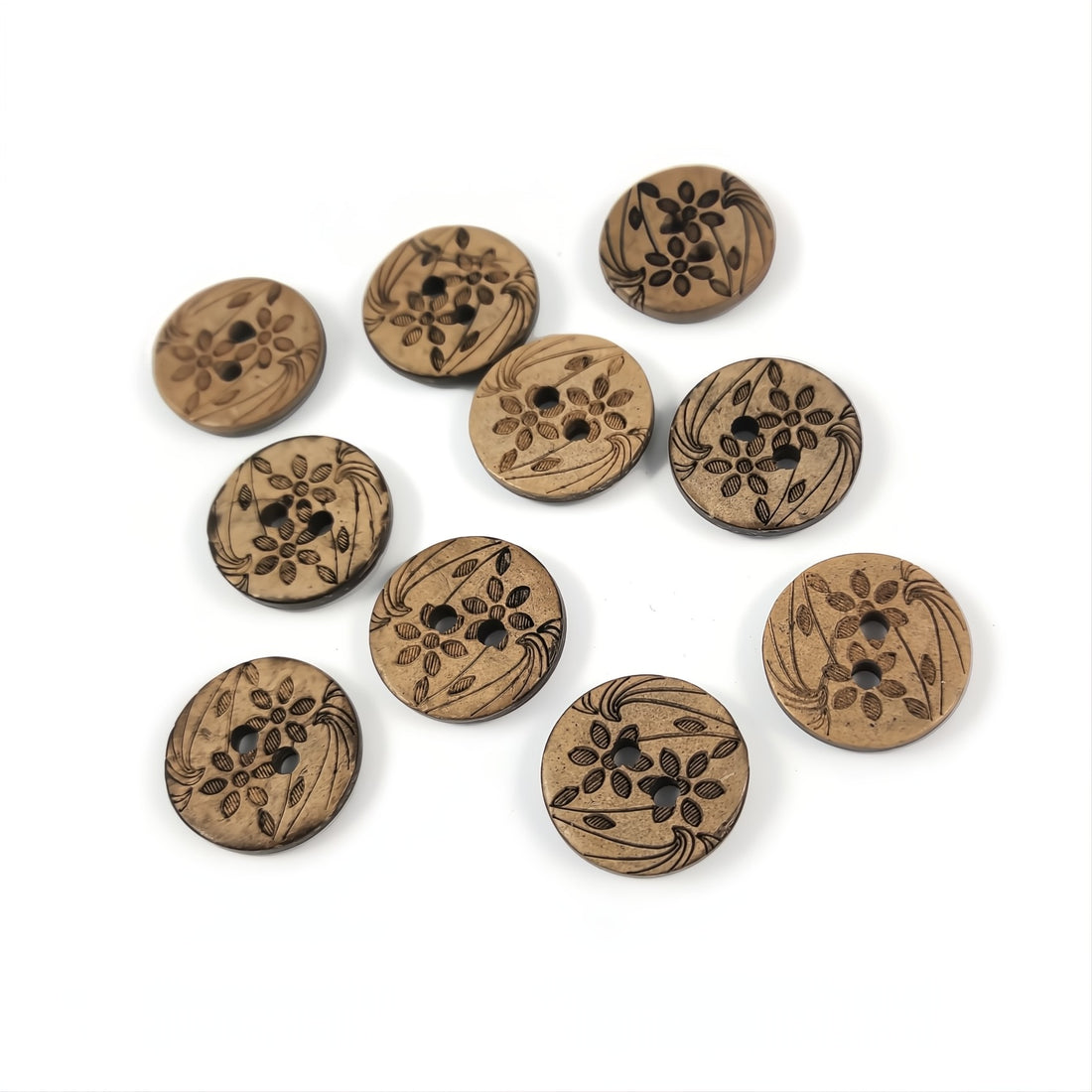 10 Brown Coconut Shell Buttons 15mm -  Wildflowers