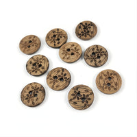 10 Boutons en bois de coco 15mm - Fleurs des champs