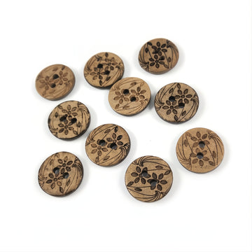 10 Boutons en bois de coco 15mm - Fleurs des champs
