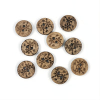 10 Boutons en bois de coco 15mm - Fleurs des champs