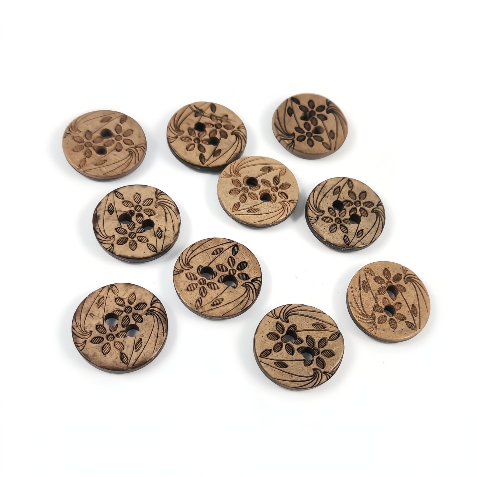 10 Boutons en bois de coco 15mm - Fleurs des champs