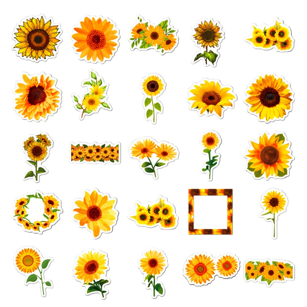 50 autocollants tournesols en vinyle
