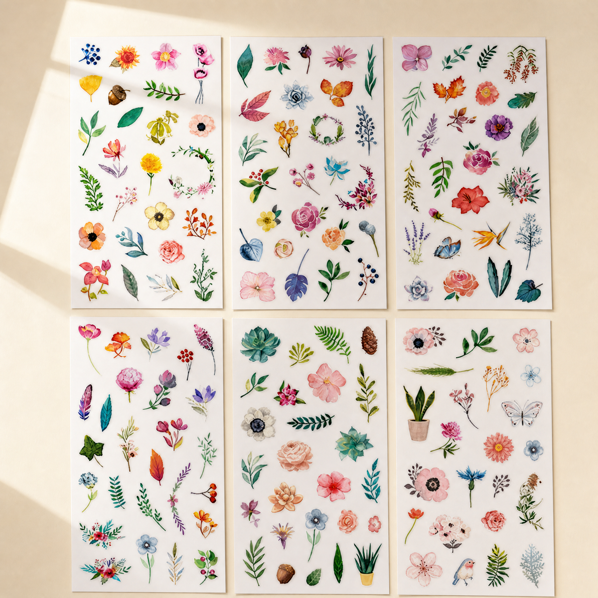 Flowers and foliage sticker set - 6 sheets