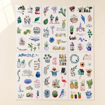 Plants and cute animals sticker set - 6 sheets