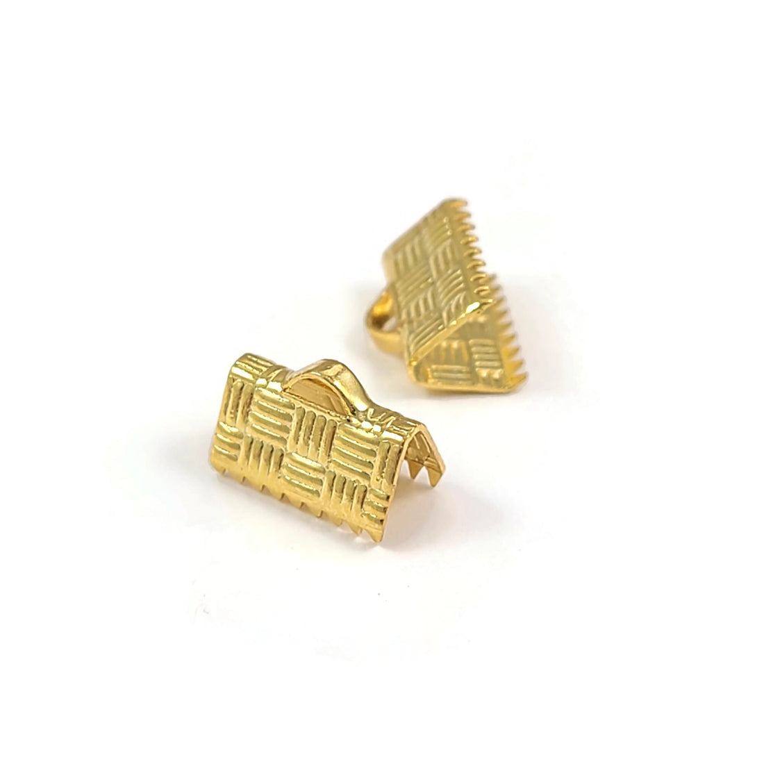 10 Gold Brass Textured Crimp Ribbon Ends