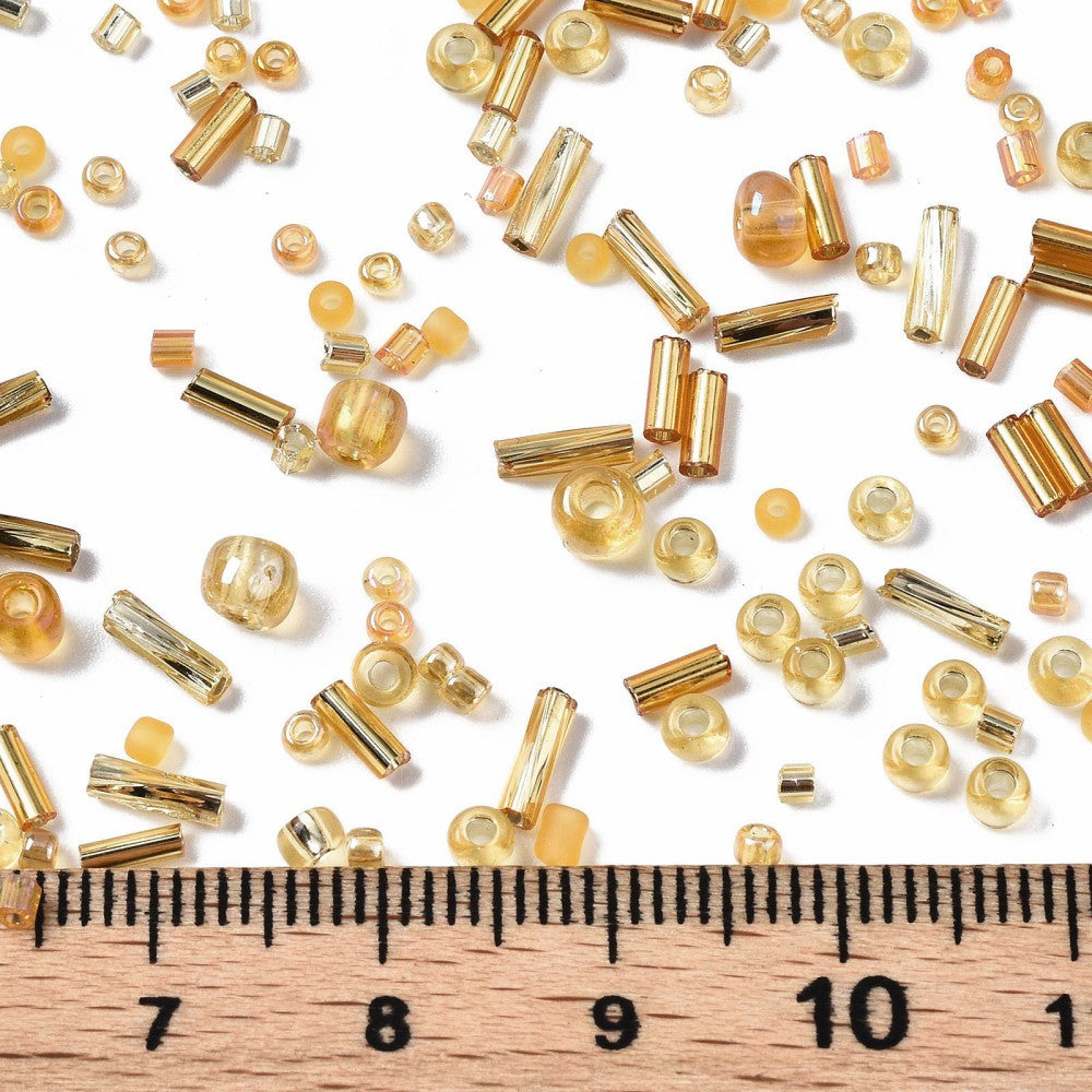 Golden glass seed bead grab bag, Mixed shapes