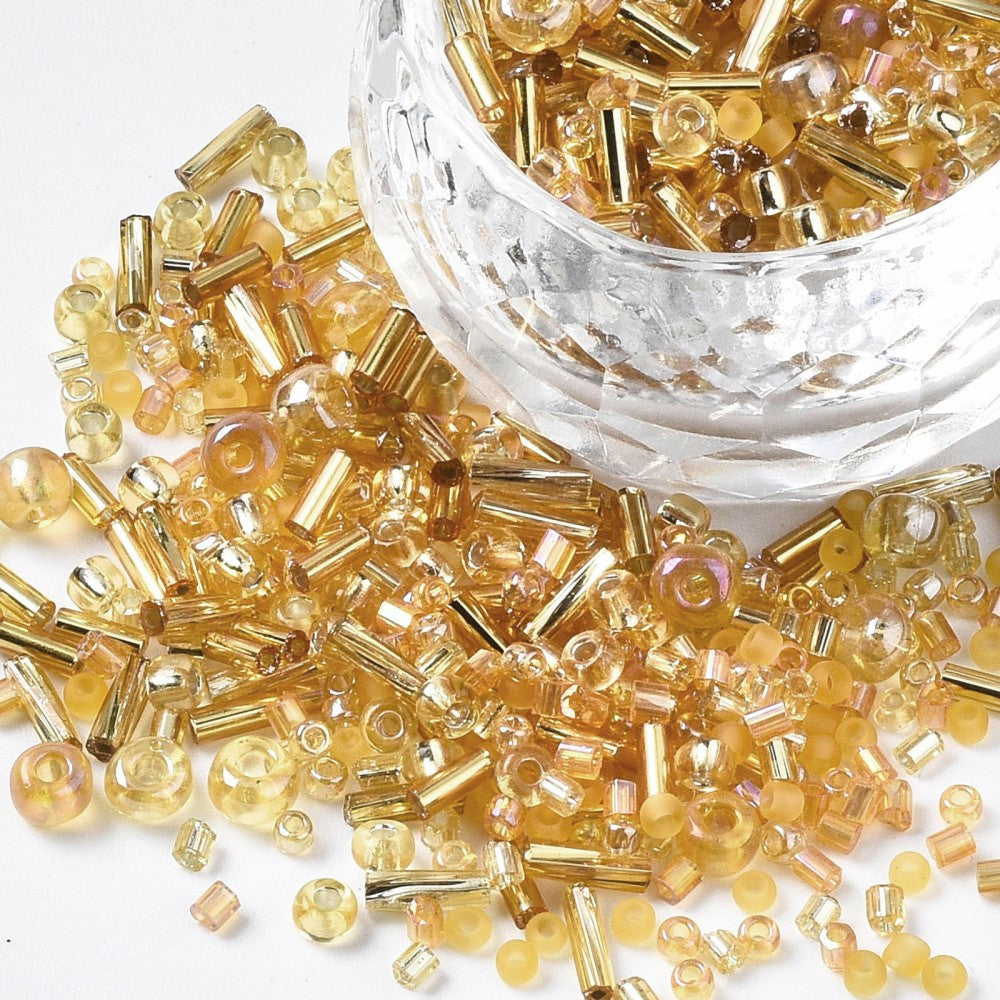 Perles de rocaille en verre - DORÉ - Assortiment de formes et grandeurs