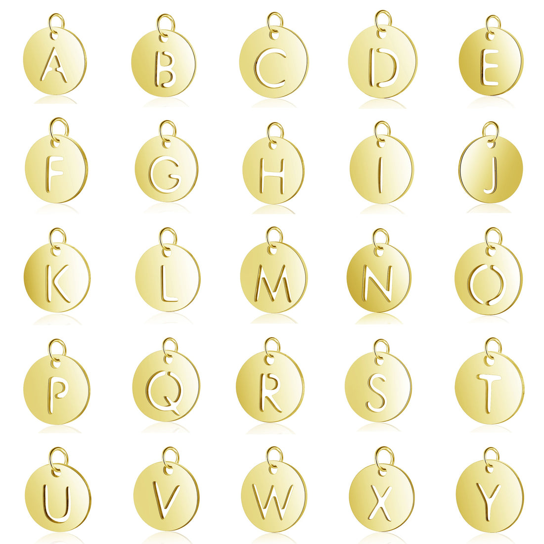 1 Gold stainless steel coin letter charm