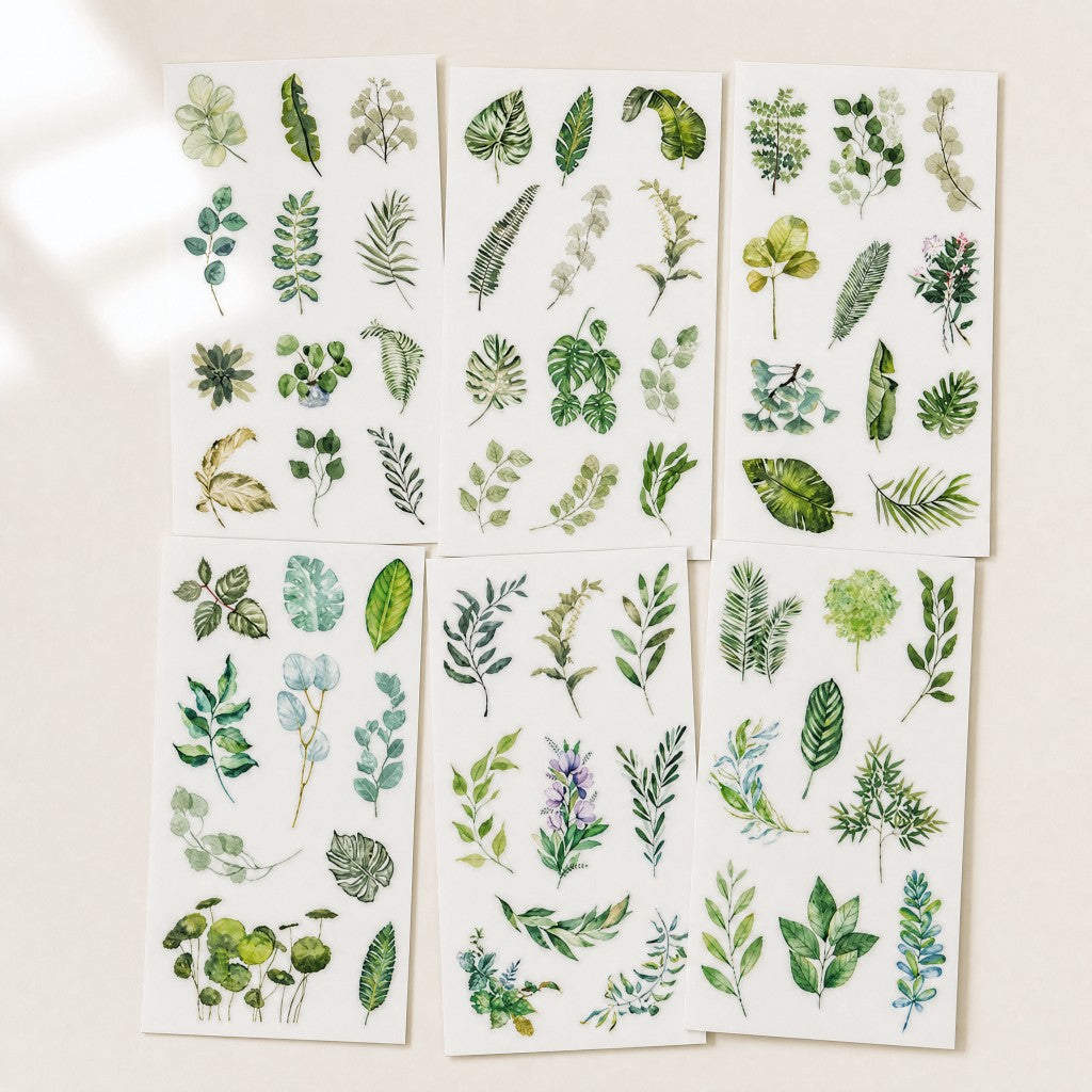 Green foliage sticker set - 6 sheets