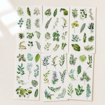Green foliage sticker set - 6 sheets