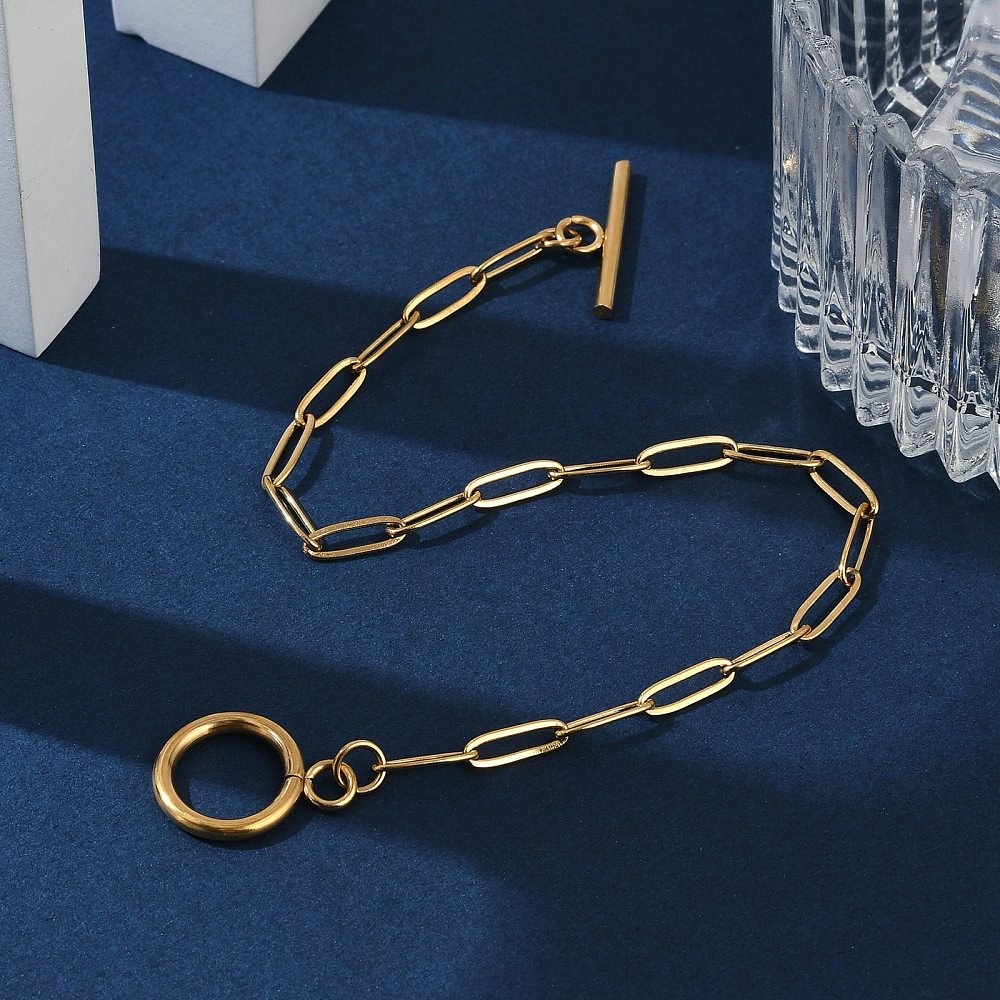1 Stainless steel gold paperclip chain bracelet, Toggle clasp