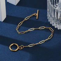1 Stainless steel gold paperclip chain bracelet, Toggle clasp