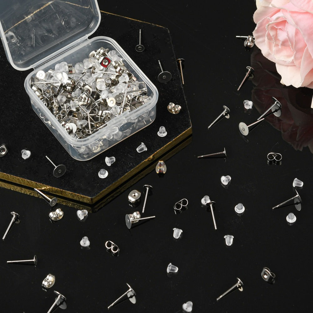 Earring making kit, Posts and backs 400pcs, Stainless steel jewelry findings