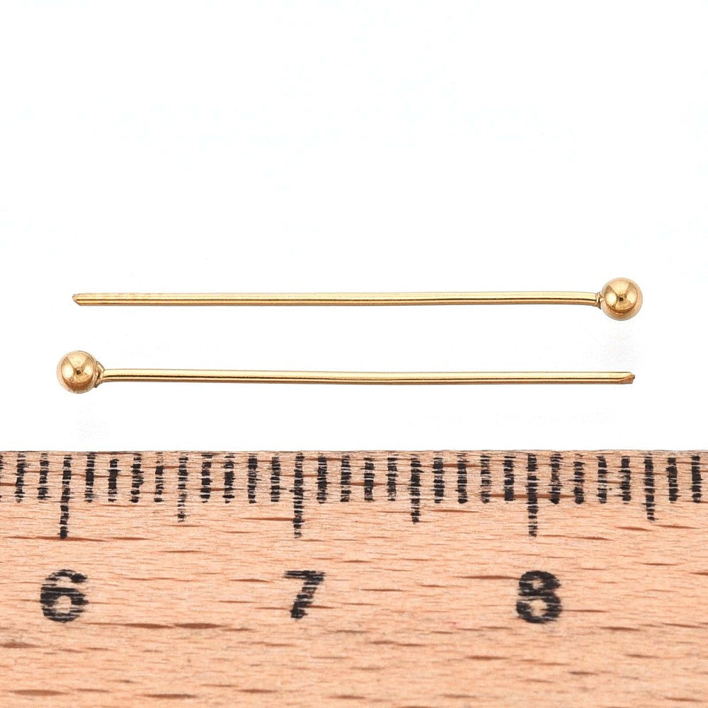 10 goupilles à tête sphérique en acier inoxydable plaqué or PVD - calibre 24