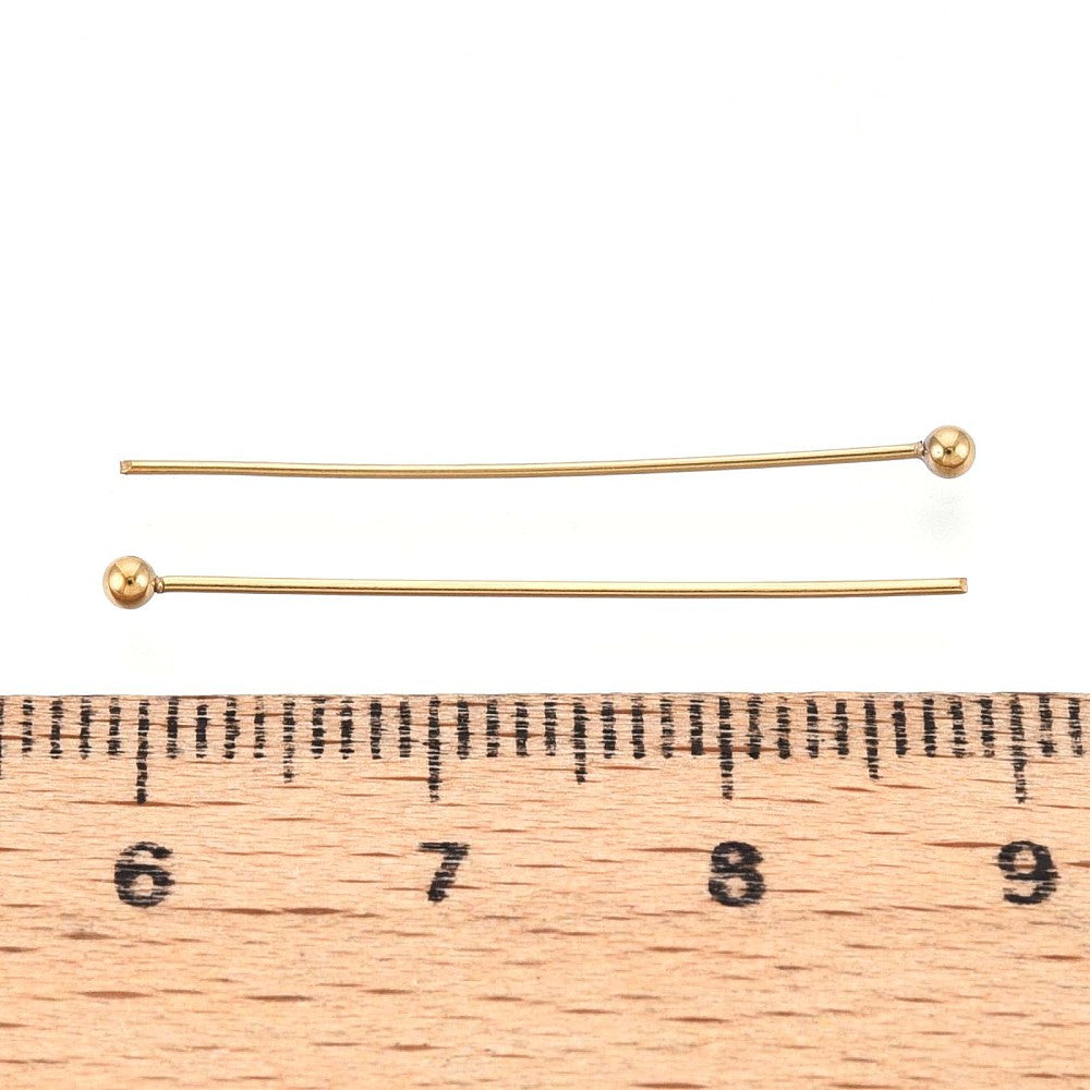 10 goupilles à tête sphérique en acier inoxydable plaqué or PVD - calibre 24