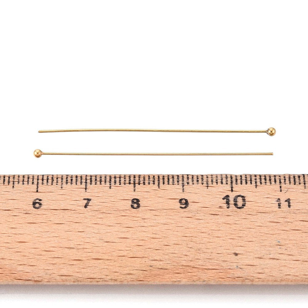 10 goupilles à tête sphérique en acier inoxydable plaqué or PVD - calibre 24