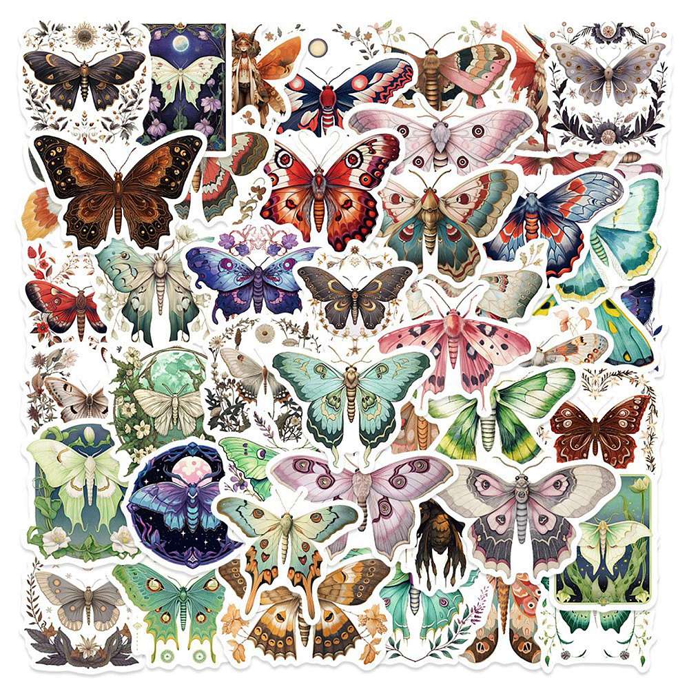 50 autocollants papillons en vinyle