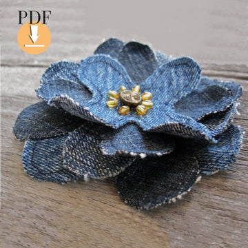 Fleurs en tissu de jeans DIY – tutoriel et patron téléchargeable