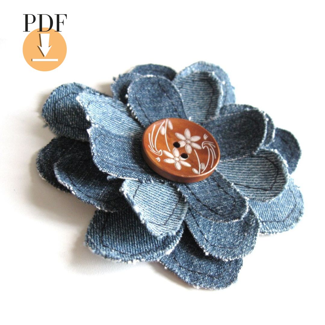 Fleurs en tissu de jeans DIY – tutoriel et patron téléchargeable