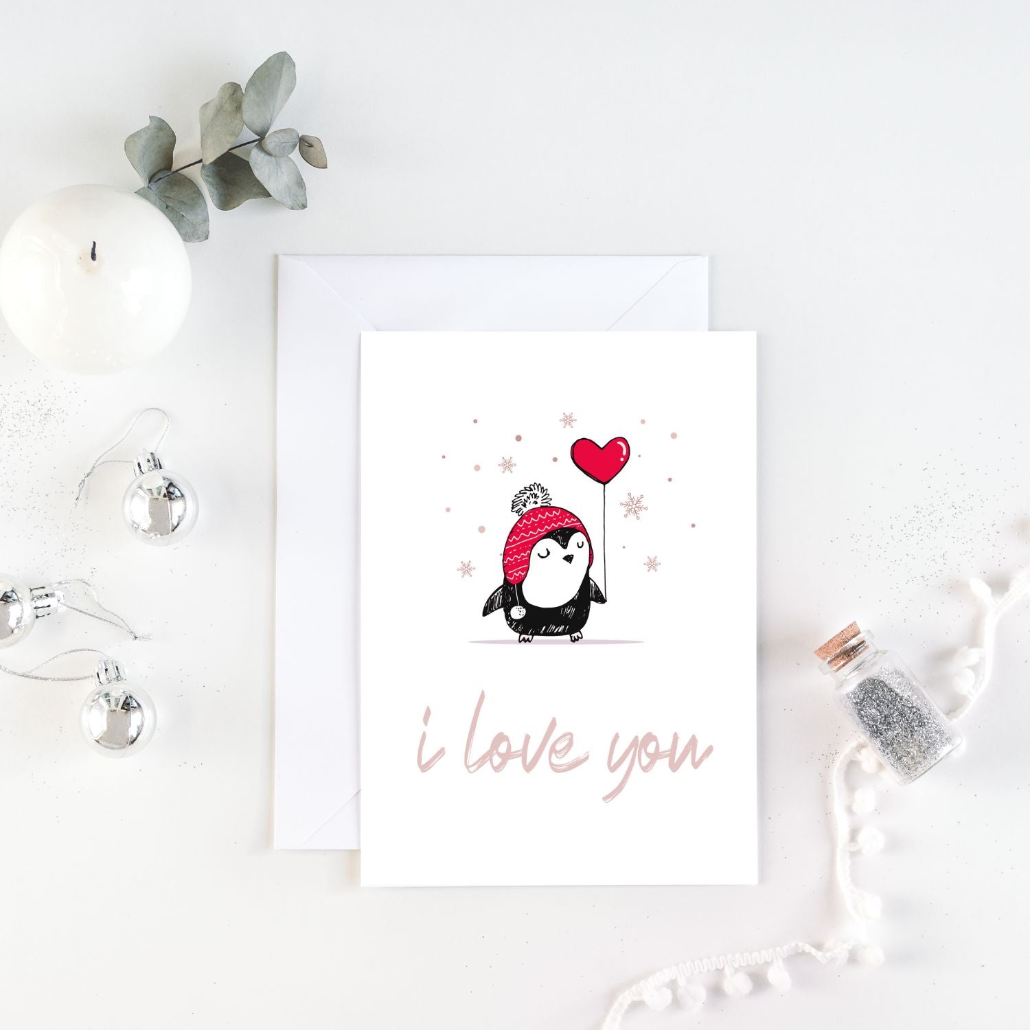 Penguin I LOVE YOU card - Printable instant download