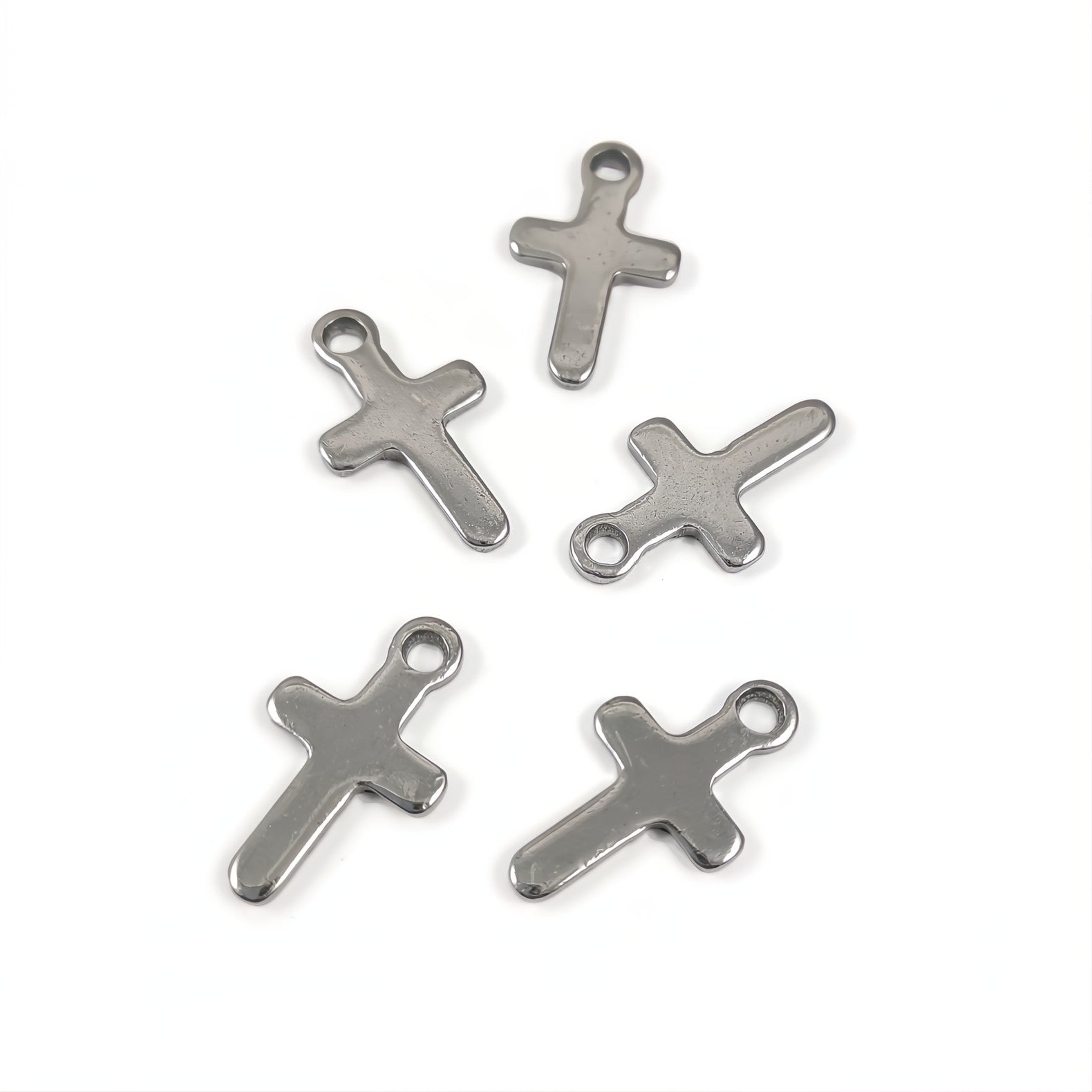 5 Rustic stainless steel cross charms 20mm