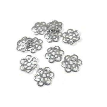 10 Stainless Steel 6-Petal Flower Bead Caps – 14mm