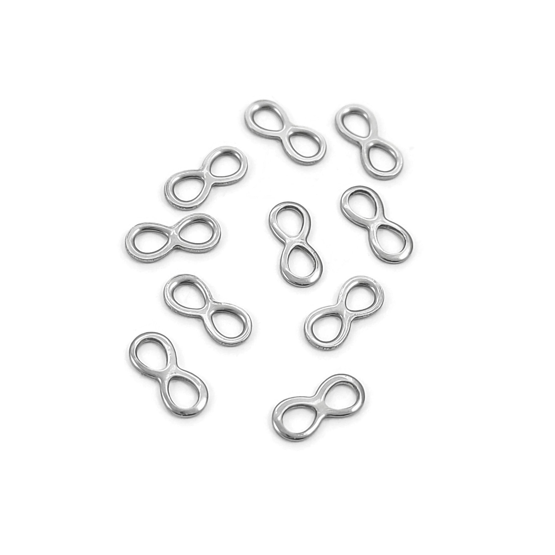 10 petits connecteurs infinis en acier inoxydable 10 x 5mm