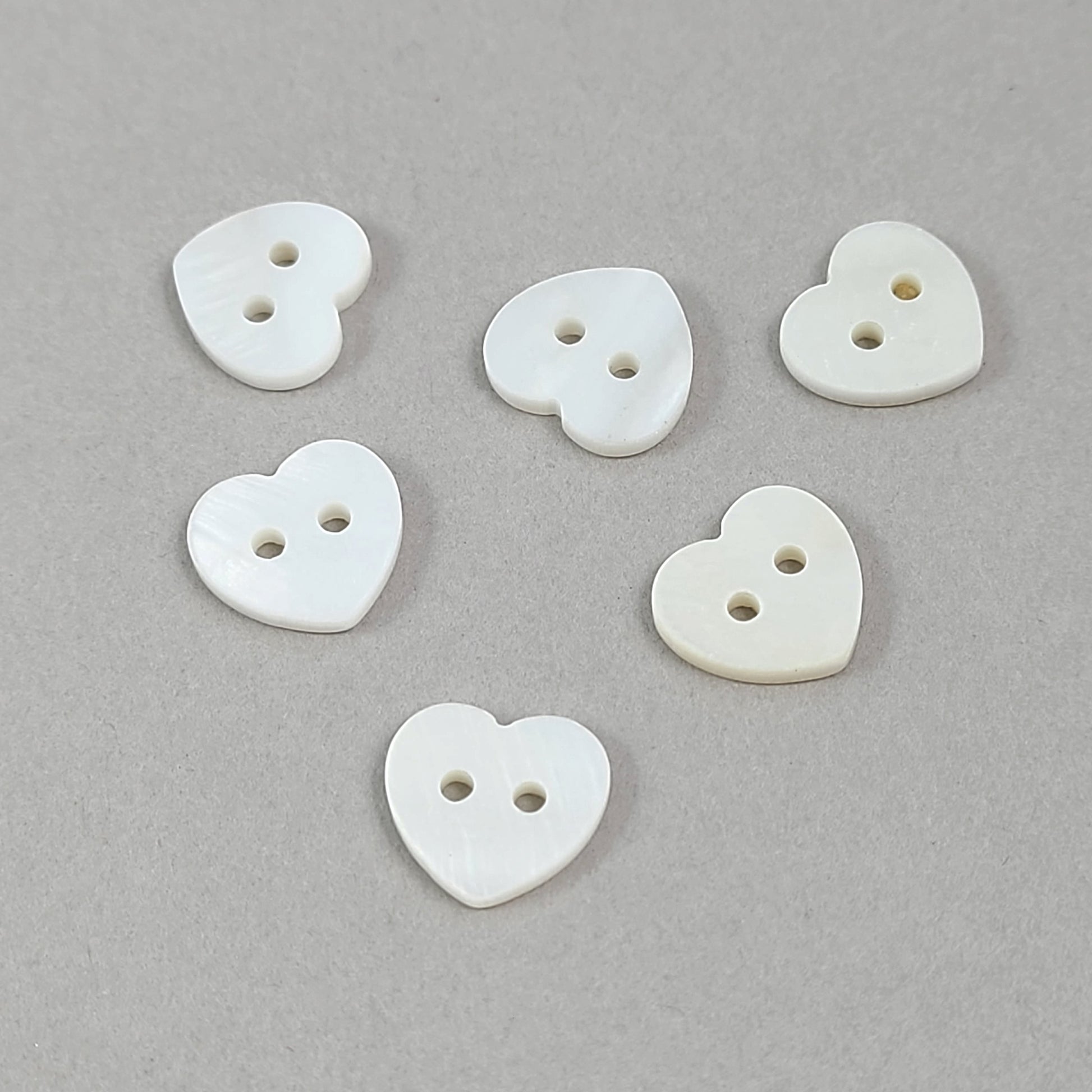 6 White Mother of Pearl Heart Buttons 11mm