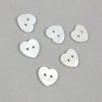 6 White Mother of Pearl Heart Buttons 11mm