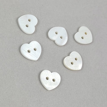 6 White Mother of Pearl Heart Buttons 11mm