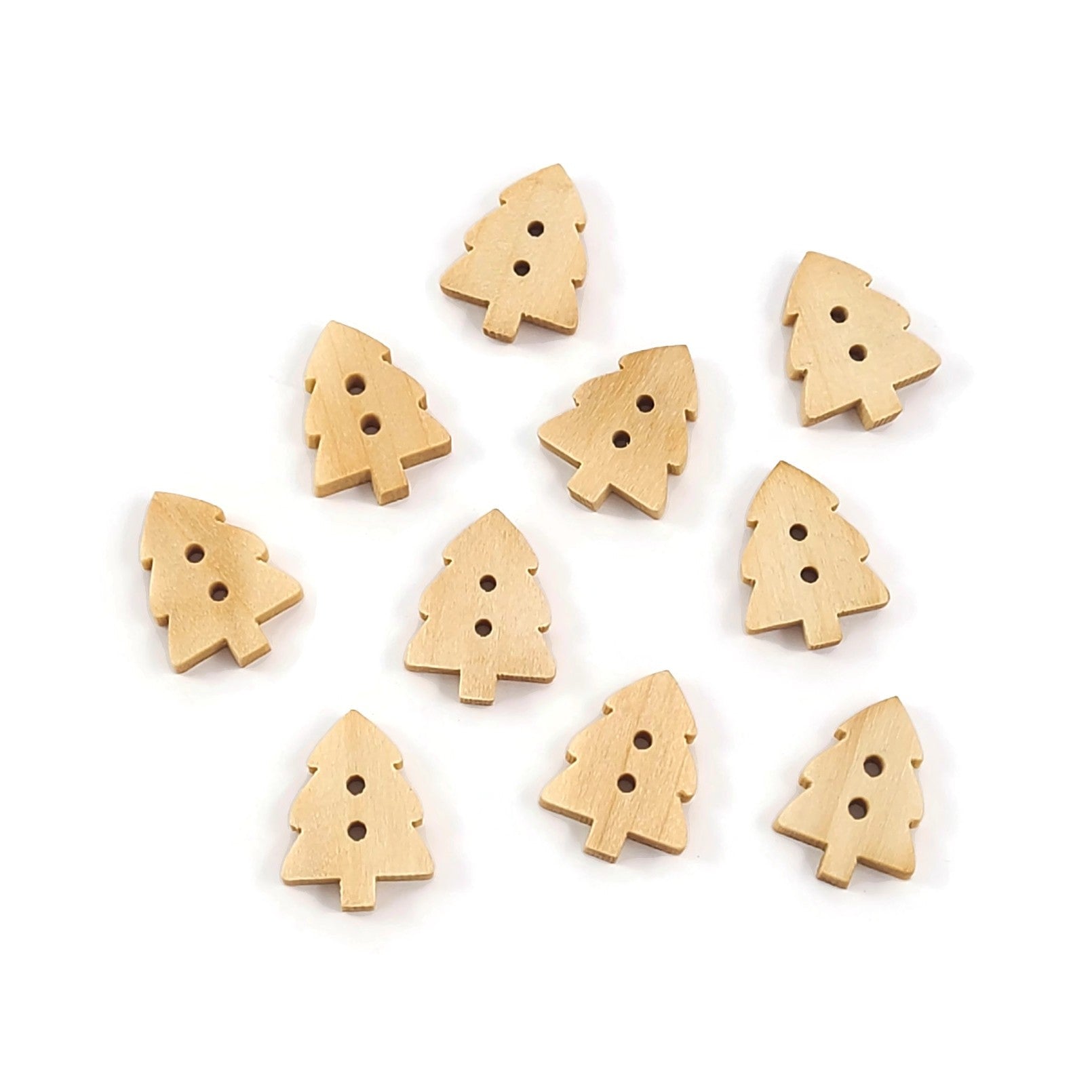 10 boutons sapins en bois naturel 14mm