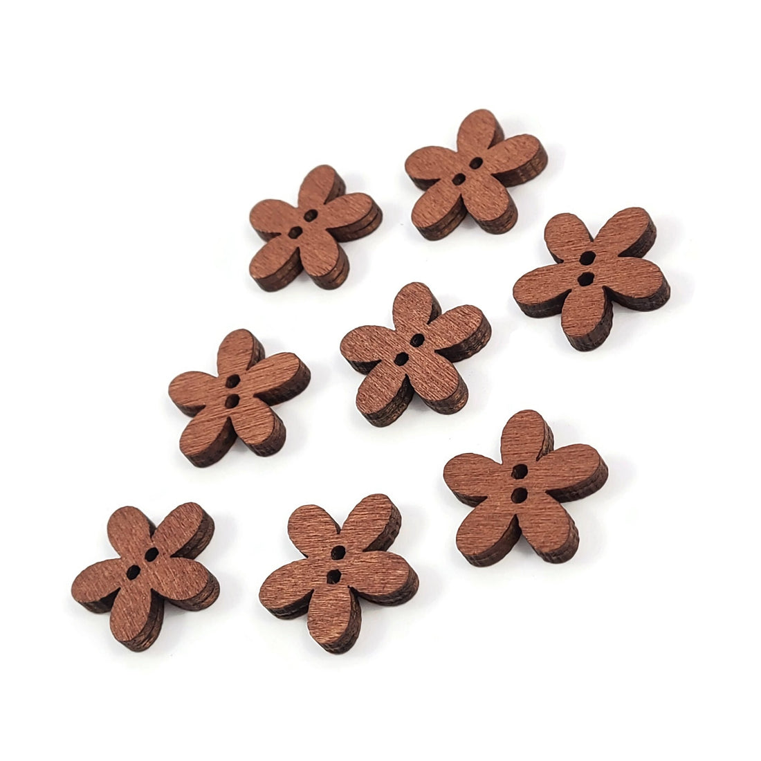 6 boutons de bois en forme de fleur 20mm